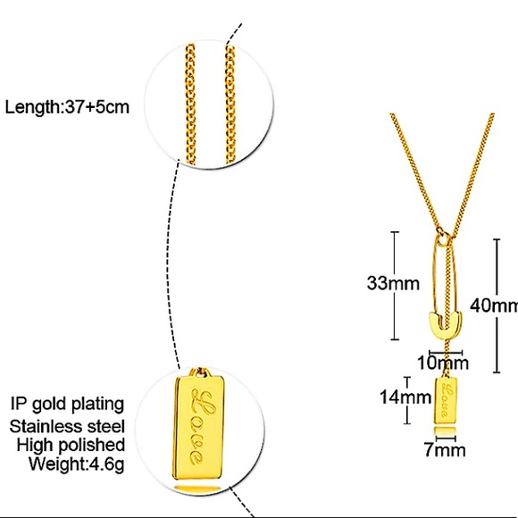 Safety Pin Gold Plated Love Necklace - Picture 14 of 14